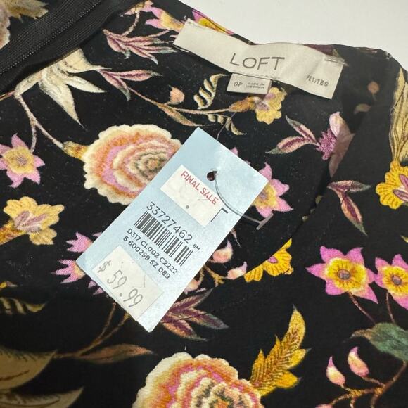 Loft NWT Black Floral Long Modest Spring Summer Sheath Dress Women’s 8 Prtite - Picture 3 of 4